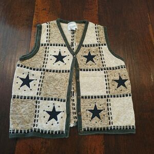 CHRISTOPHER & BANKS heart patchwork cardigan M granny cottagecore country knit